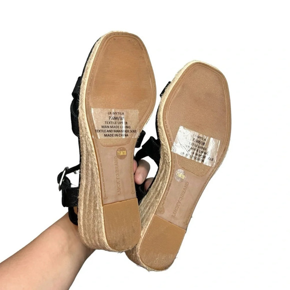 Lucky Brand | Mytila Espadrille 3” Wedges Strappy Black Denim Upper - Picture 7 of 7